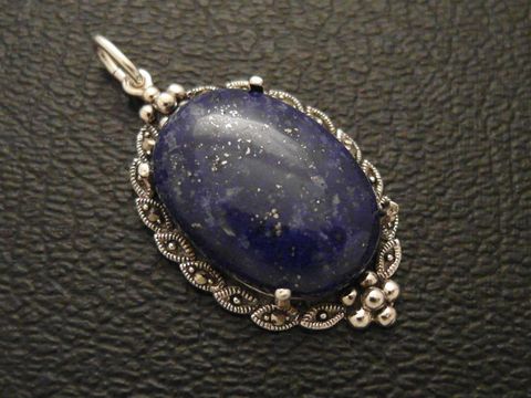 Cabochon - Lapislazuli - Silber Medaillon Anhänger