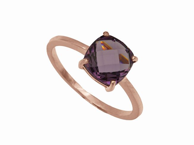 Ring Kissenschliff Violett - Sterling Silber Roségold Vergoldung - Gr. 50