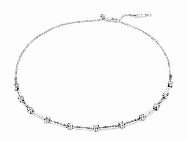 Pandora Kette mit Anhänger 390059C01-45 - Glitzernde Pavé Collier Bars Halskette - Sterling Silber - Zirkonia - klar - 45 cm