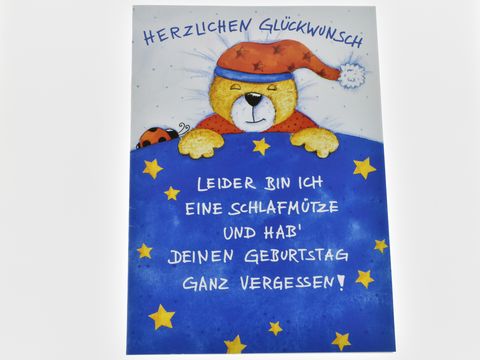 Geburtstagskarte - Schlafender Teddybär mit Mütze