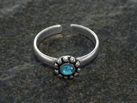 Sterling Silber Zehenring Blüte mit Zirkonia HELLBLAU