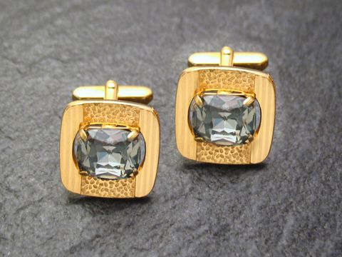 Manschettenknöpfe edel - vergoldet - grauer Strass - cufflinks