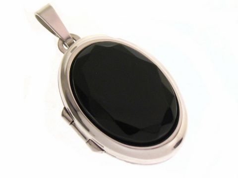 Onyx facettiert Medaillon Cabochon Sterling Silber rho.