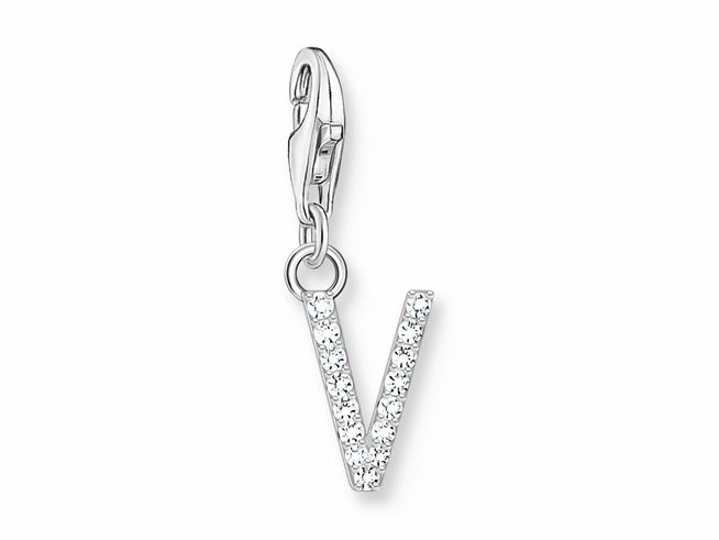 Thomas Sabo 1959-051-14 Charm-Anhänger - funkelnder Buchstabe V - Silber & Zirkonia - Weiß