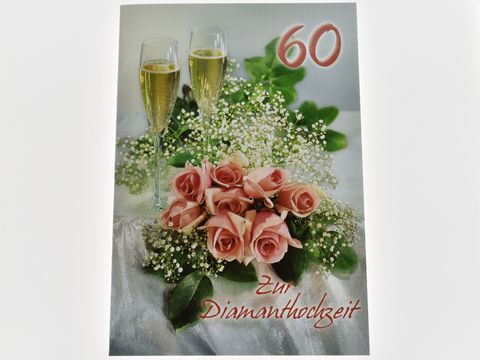 Hochzeitskarte - Zwei Sektgläser mit Rosenstrauß