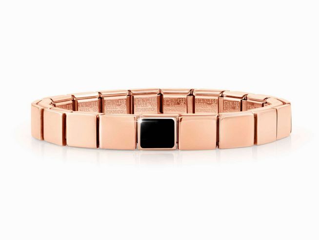 Nomination Classic GLAM Armband Edelstahl Roségold - 239104 10 - Square SCHWARZ AGATE