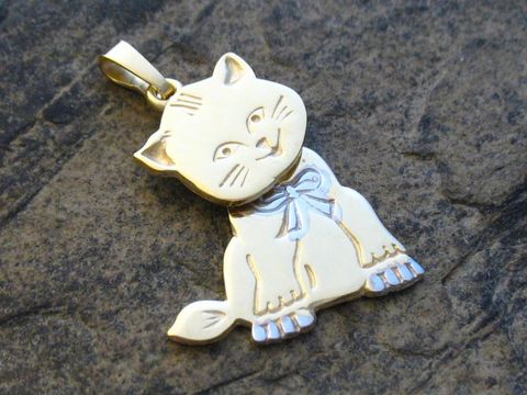 Gold Anhänger - Katze beweglich - BICOLOR - Gold 333