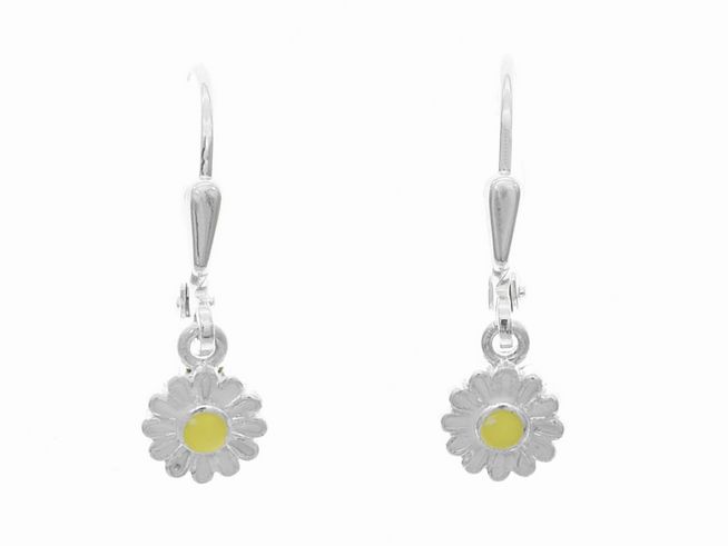 Ohrhänger Blume - Blüte blumig - Silber - Lack Gelb - Weiß