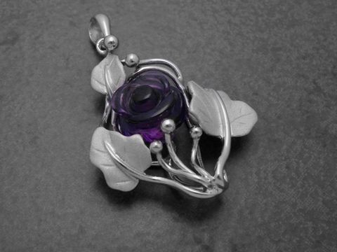 Rose - Anhänger - teilmattiert - Sterling Silber - Amethyst