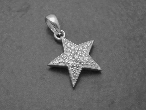 Silber Anhänger - Stern - STAR - Zirkonia - weiß