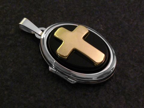 Kreuz Onyx Gold 333 Medaillon Cabochon Sterling Silber