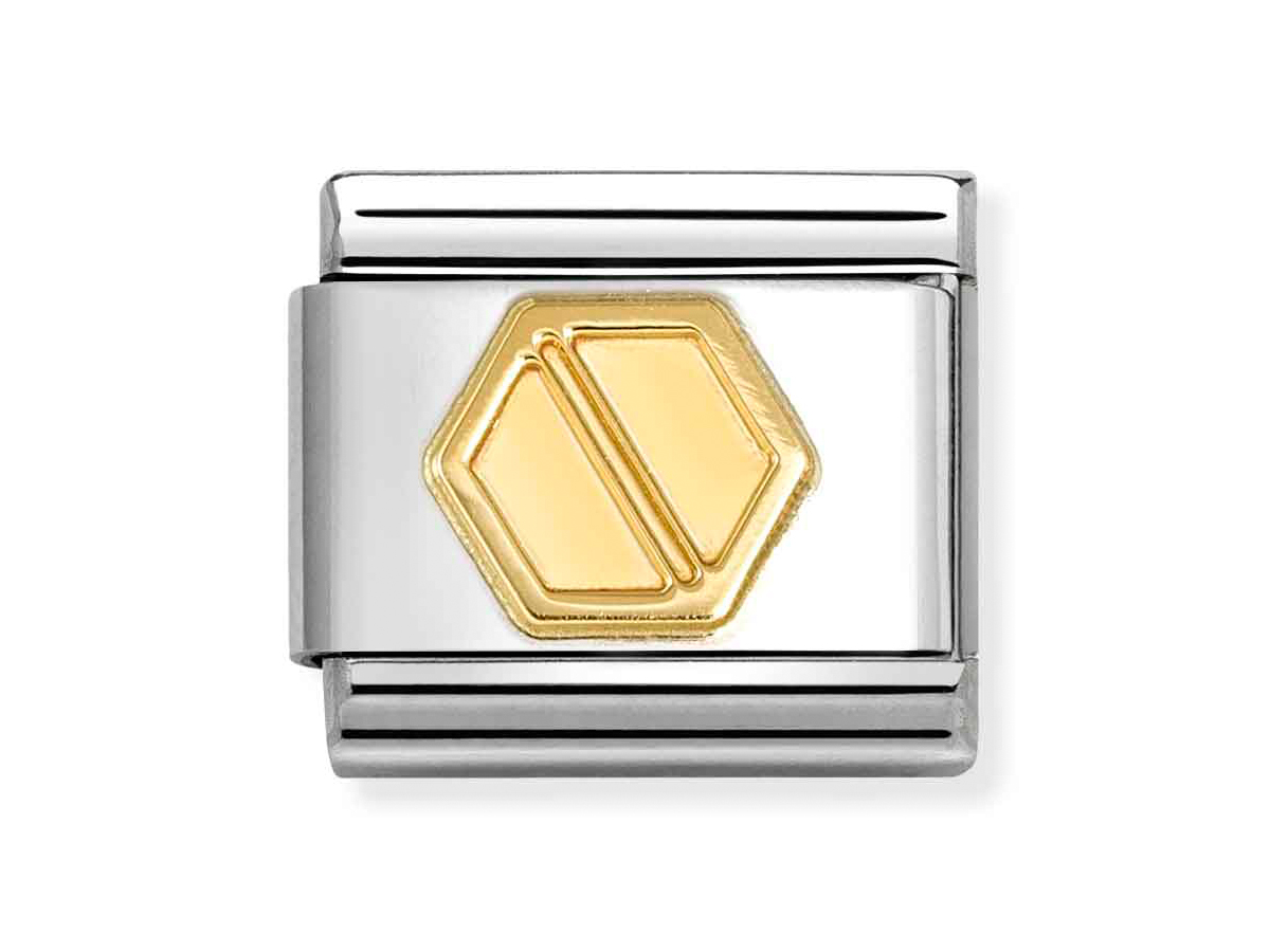 Schraube Element Classic Gold von Nomination in hochwertigem Silber mit goldener hexagonaler Struktur und zwei parallel verlaufenden Linien, neu und stilvoll gestaltet.