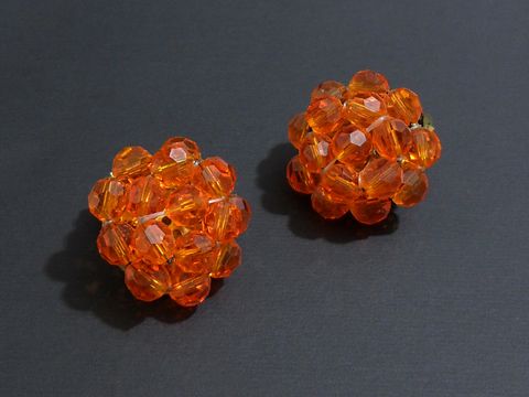 Strass Ohrclip - blumig - ORANGE - goldfarben