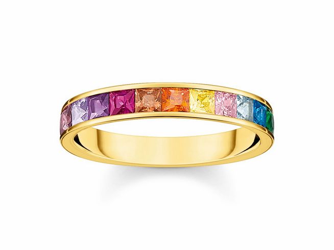 Thomas Sabo TR2403-996-7-66 Ring - Regenbogen - Farben - funkelnder Bandring - Silber Gelbgold verg. & Glas-Keramik Stein & synt