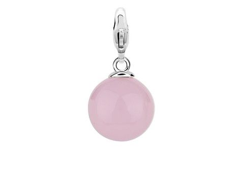 Ti Sento Silber Charm in der Farbe Pink Rock Large 8057LR, zeitloses Design mit einer glatten, runden, rosa Quarzperle und einem robusten silbernen Karabinerverschluss. Ideal für persönliche Schmuckkollektionen.