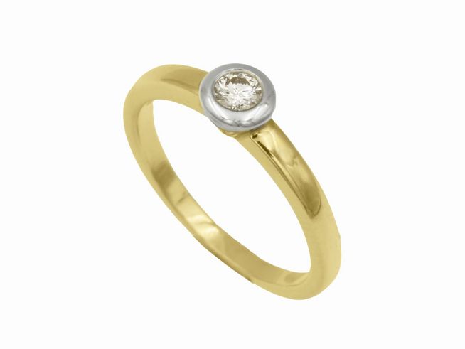 Ring - elegant - Gelbgold + Weißgold 750 bicolor - Brillant 0,10 ct w-vsi - Gr. 50