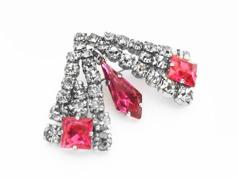 Strass Brosche -Eckig- Rosa u. weiß & Gefasst -NEU-