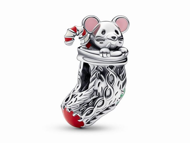 Pandora Maus in Socke - 792366C01 - Sterling Silber - Emaille - Mehrfarbig