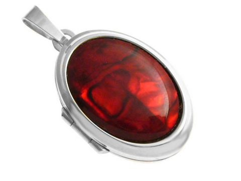 Perlmutt Cabochon - Sterling Silber Medaillon - rot