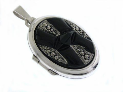 Black design - Medaillon mit Cabochon - Weißgold 585