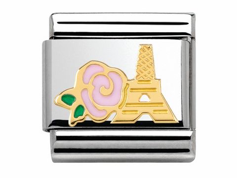 Nomination 030285 39 - Classic MADAME ET MONSIEUR - ROSA Rose und Eiffelturm - Emaille + Gold