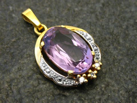 Gold Anhänger - BICOLOR - Diamant & Amethyst