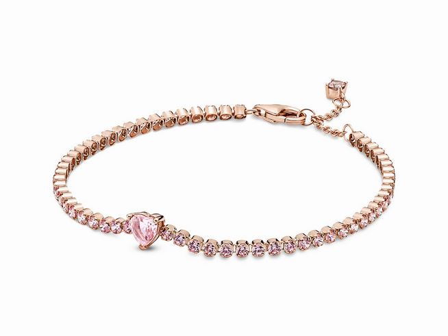 Pandora Armband 580041C01-16 - Glitzerndes Herz-Tennisarmband - Roségold Vergoldung - Kristall - Pink - 16 cm