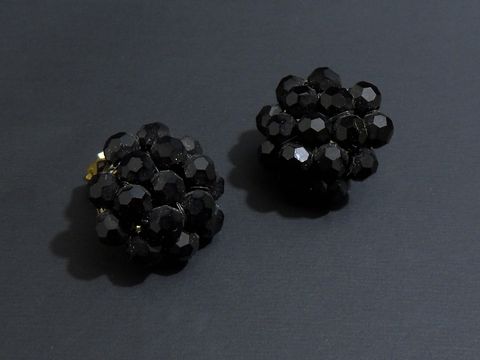 Strass Ohrclip - blumig - SCHWARZ - goldfarben