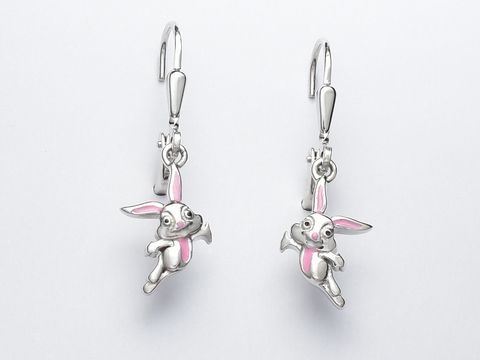 Silber Ohrringe - Hase - Kaninchen - Sterling Silber - niedlich - Emaile - rosa - Hänger