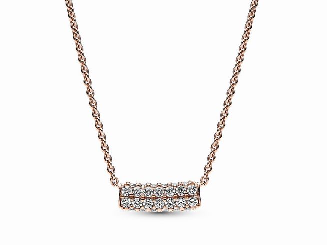 Pandora 382621C01-45 Pandora Doppelreihige Pavé-Stab Collier-Halskette - 45 cm - Roségold Vergoldung