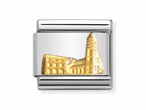 Goldene Darstellung der Kathedrale von Pistoia auf silbernem Hintergrund, gefertigt von Nomination, Teil der Monumente Kollektion, ideal als Schmuckstück für Liebhaber von Denkmälern.