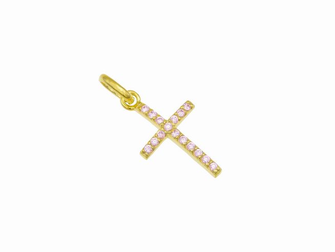 Anhänger Kreuz bezaubernd - Sterling Silber Gelbgold vergoldet - Zirkonia rosa