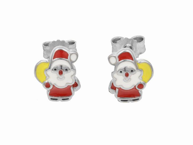 Ohrstecker - Ohrringe Weihnachtsmann - Sterling Silber poliert rhodiniert - Lack Weiß - Rot - Gelb