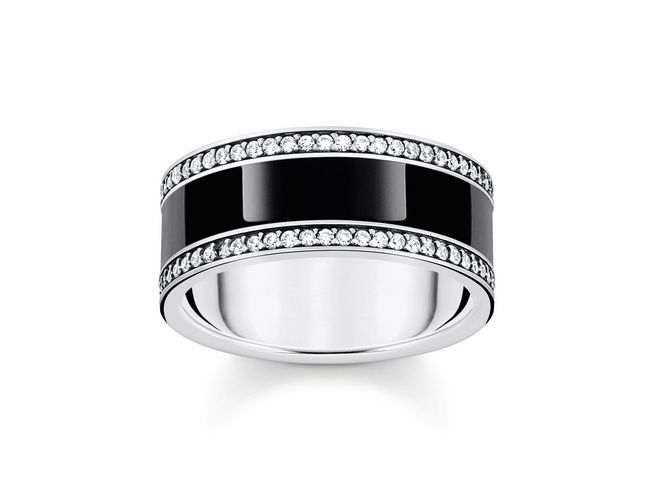 Thomas Sabo Ring TR2446-691-11-54 - Silber geschw. & Emaille & Zirkonia - Schwarz - Gr. 54