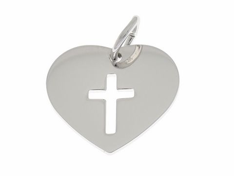 Anhänger Herz mit Kreuz - Silber rhodiniert - religiös