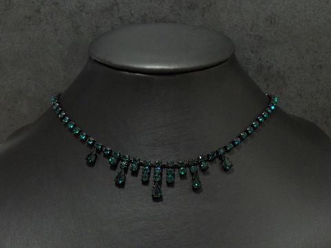 Strass Kette - glanzvoll - GRÜN - 45-48 cm - schwarz