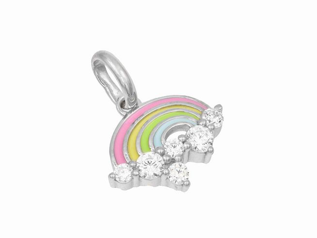 Anhänger Regenbogen - Sterling Silber poliert rhodiniert - Zirkonia + Lack Weiß Blau Grün Gelb Rosa