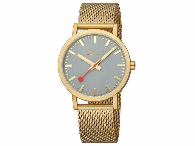 Mondaine Classic Uhr - A660.30360.80SBM - 40 mm - IP Gelbgoldvergoldung - Grau