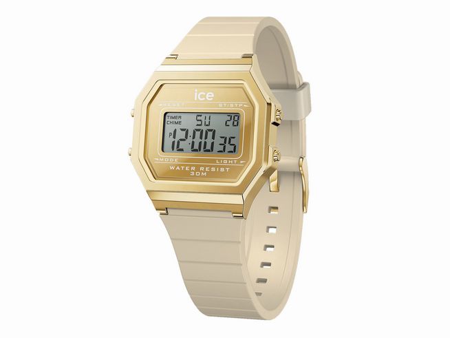 Ice Watch Uhr 022732 - ICE digit retro Gold mirror Almond in goldfarben und beige, mit digitalem Display, sportlichem Design und einem Armband aus hochwertigem Material, Größe Small, Hersteller Ice watch.