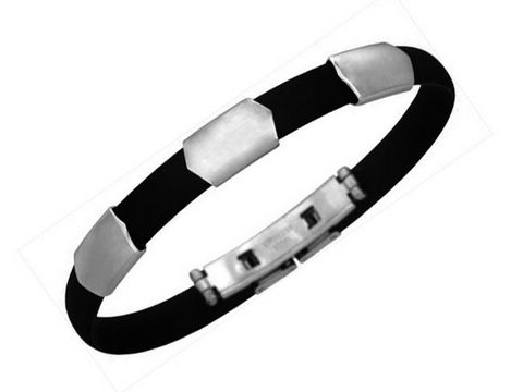 Kautschuk - Edelstahl Armband - drei Teile - schlicht