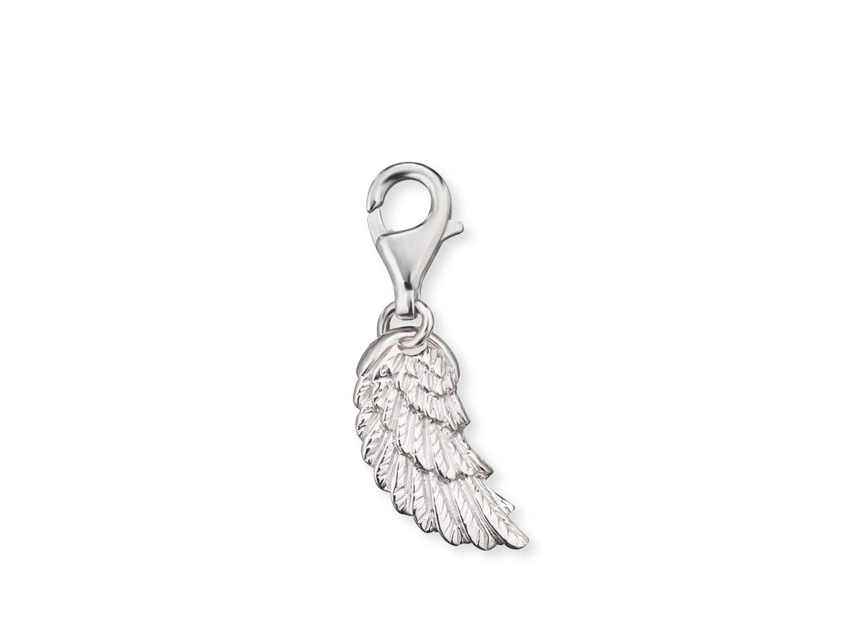 Charm Flügel in Silber rhodiniert von Engelsrufer, detailreiche Gestaltung mit feinen Federstrukturen, ideal für personalisierte Schmuckstücke oder als Geschenk.