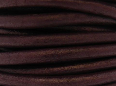 Lederband Brombeere - 100 cm - 3 mm - Edelstahl Bajonett - Metallic - berry