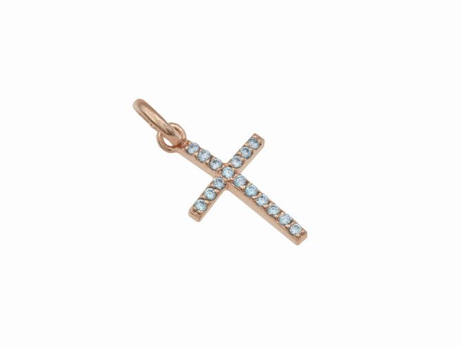 Anhänger Kreuz bezaubernd - Sterling Silber Roségold vergoldet - Zirkonia blau