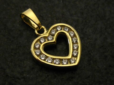 Herz Anhänger -big love- Gold Anhänger 15mm + Zirkonia