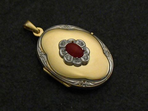 Karneol rot-braun - Medaillon Cabochon Gold 333 bicolor