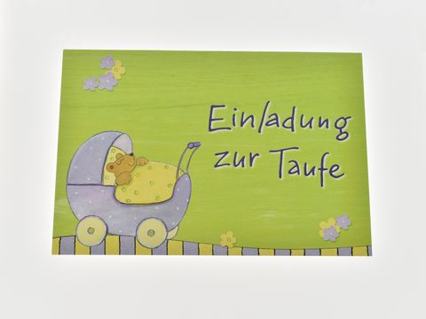 Einladungskarte - Bärchen im Kinderwagen - Set mit 5 Karten