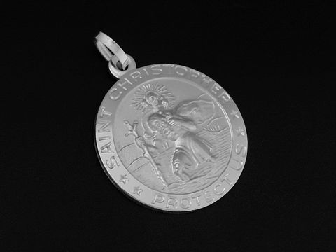 Heiliger Christophorus - SAINT CHRISTOPHER - Silber Anhänger - rhodiniert - Rund