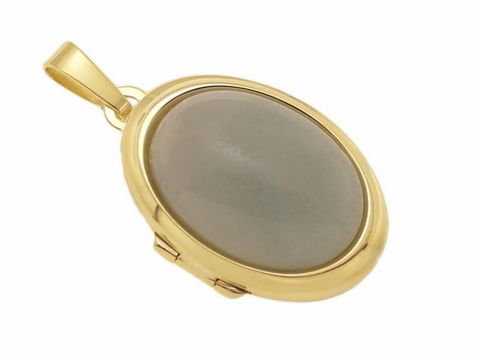 Amazonit schlicht Cabochon - Gold 585 Medaillon