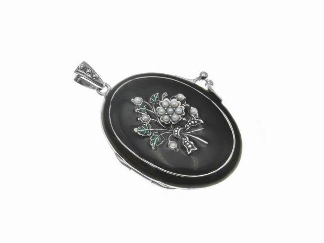 Blume Medaillon Sterling Silber emailliert