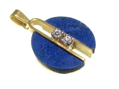 Rund - Lapis Gold Anhänger - Gelbgold - 20 mm